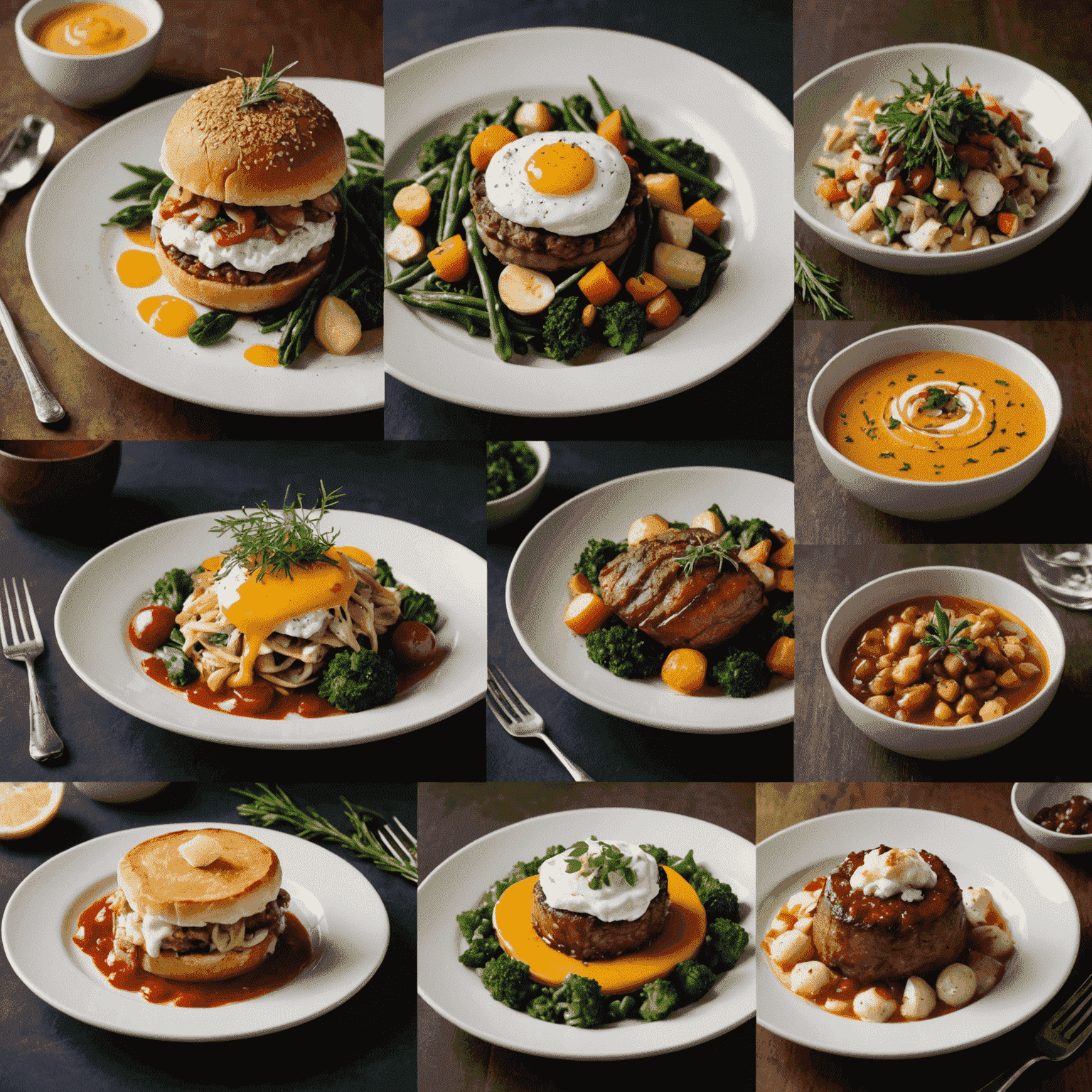 A collage of four images representing each season's signature dish, showcasing the variety and beauty of our seasonal menu items